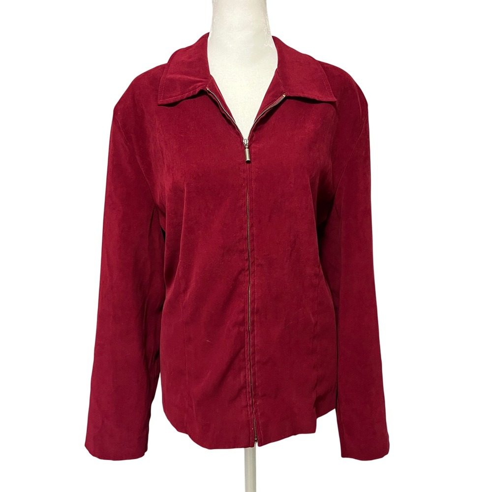 Plus Size Red Faux Suede Jacket 18W Zip Up‎ Minimalist Old Money Quiet Luxury
